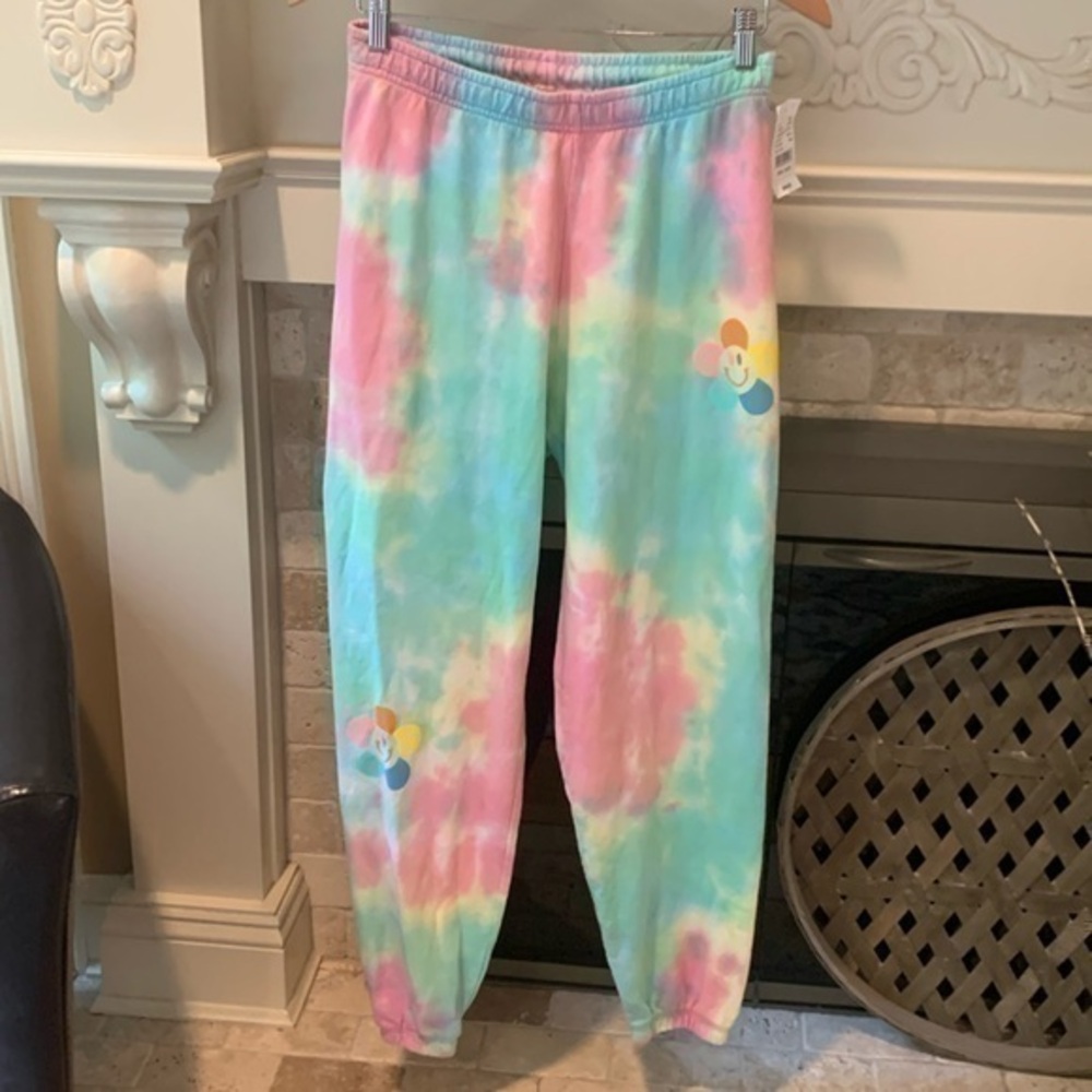 PacSun brand new lightweight sweatpants tie dye appliqué flowers small s summer